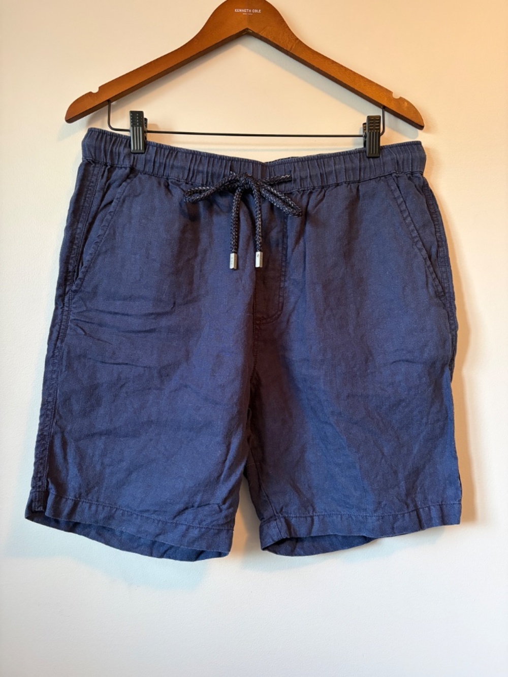 Pier St. Barth 100% Pure European Linen Drawstring Shorts Navy Blue Large L